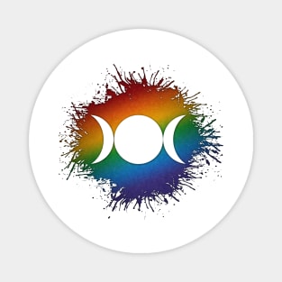 Paint Splatter LGBTQ Pride Rainbow Triple Goddess Moon Symbol Magnet